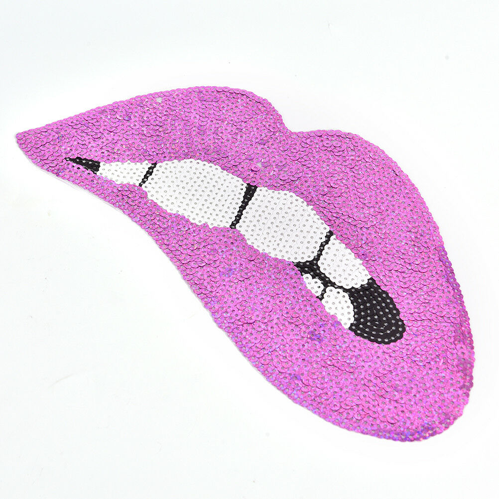Purple sexy lips iron on sequins sew on patches DIY applique for clothes c.l8