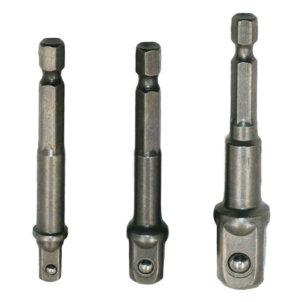 3 lot 1/2" 3/8" 1/4" Socket Bit Adapter Hex Bar Sleeve Conversion Rod Set