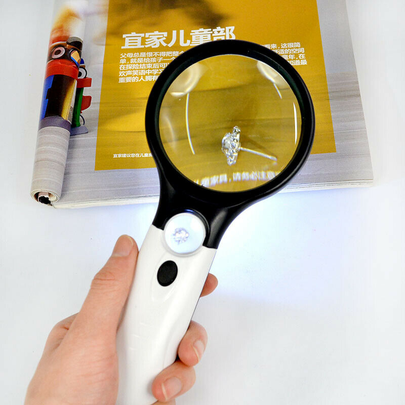 3 LED Light 40X/5X Handheld Jewelry Magnifier Reading Magnifying Glass Loupe