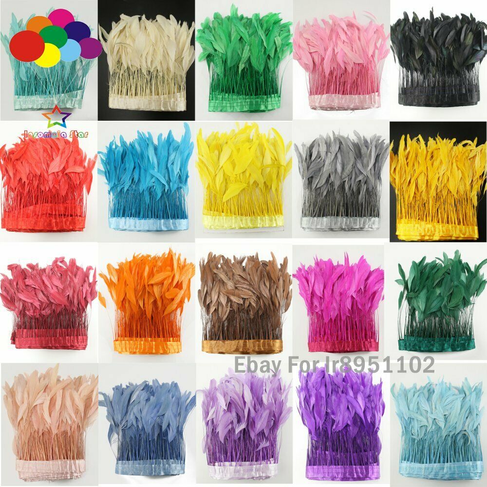 4-6Inch Factory 10 Meter Dyed wine red Stripped Rooster Coque Tail Feathers Trim