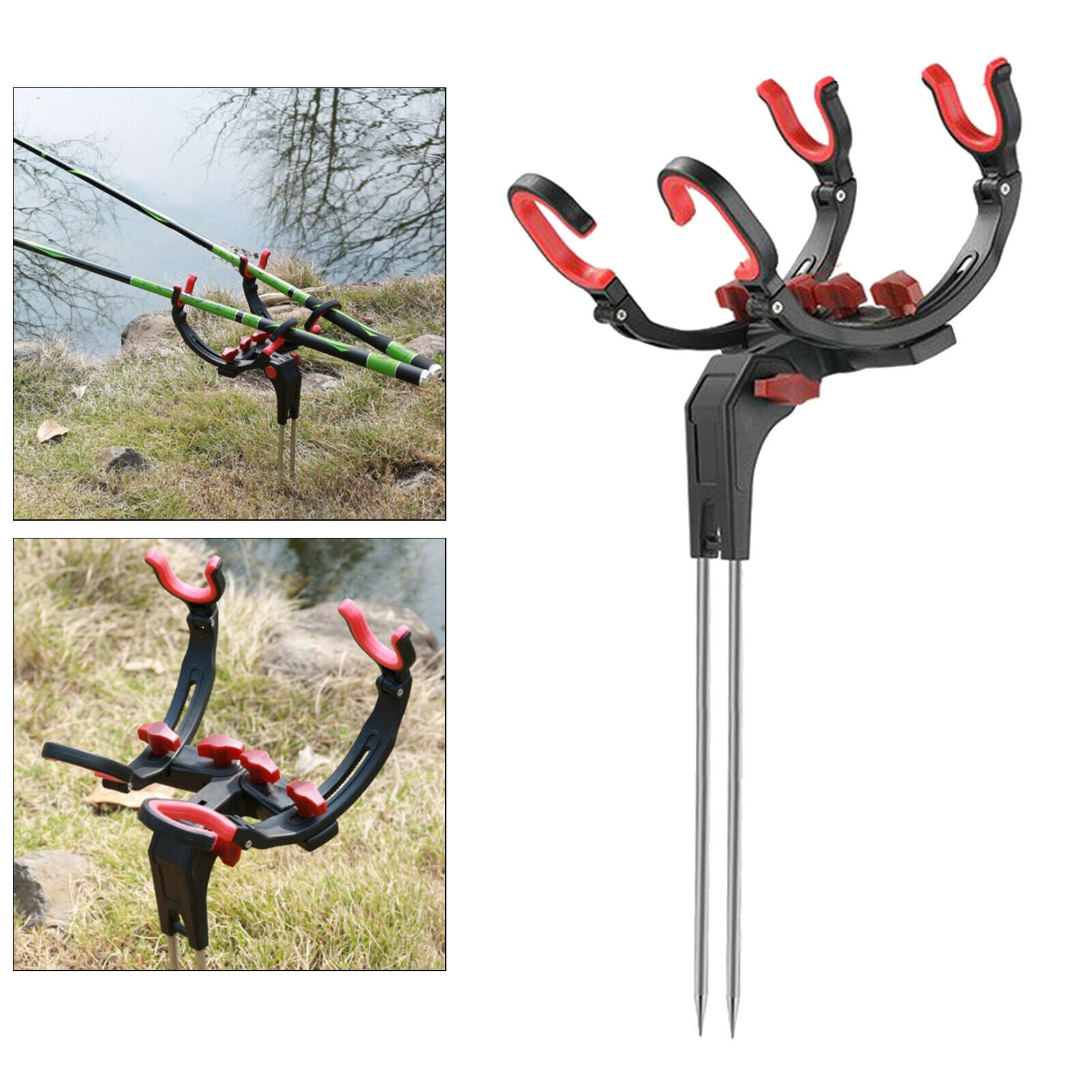 2X Fishing Rod Holders Ground Support Stand Fishing Pole Support Holder Double