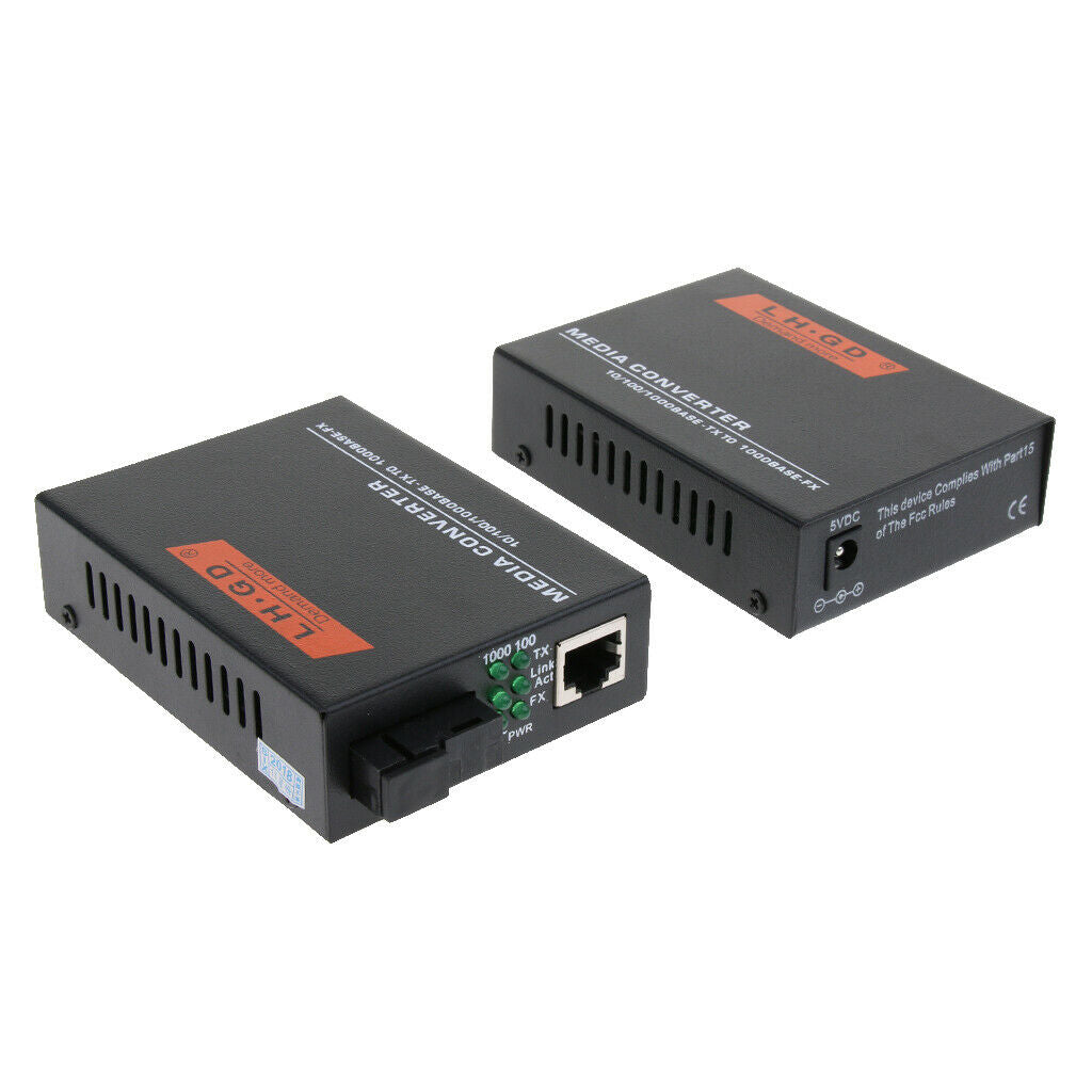 1 Pair Ethernet Converters, Optical Fiber Transceiver, 1000Mbps & Up To 20km