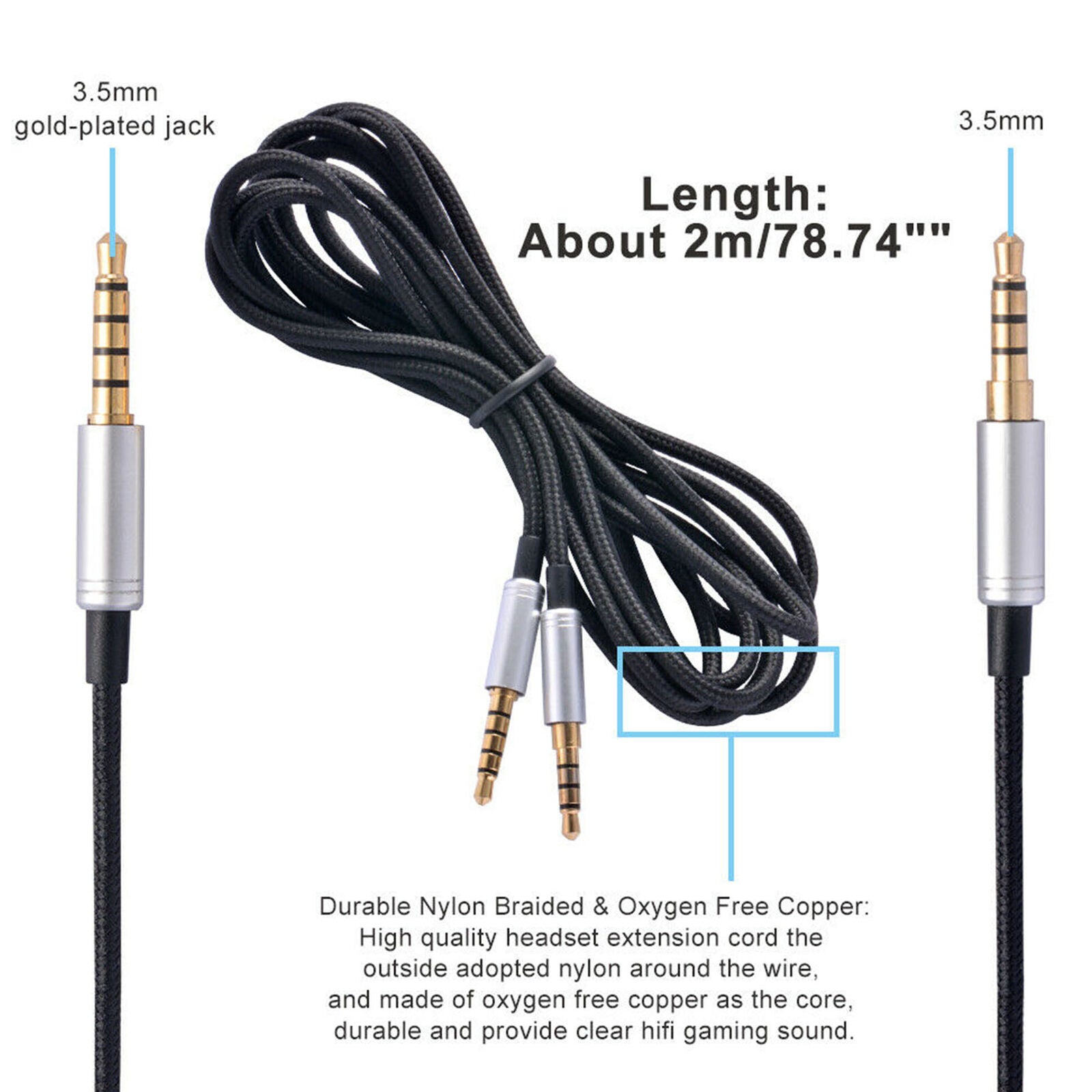 2M Gaming Headset Audio Cable Aux Lead Volume Control for Astro A10 A40 A30 A50