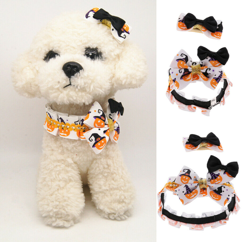 2Pcs Halloween Xmas Party Costume Hairpin Pet Cat Dog Collar Set Grooming  S