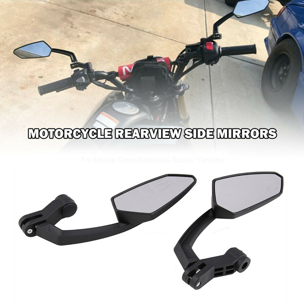 2 × Plastic Glass Motorcycle Bikes Rearview Side Mirrors For Kawasaki And Suzuki