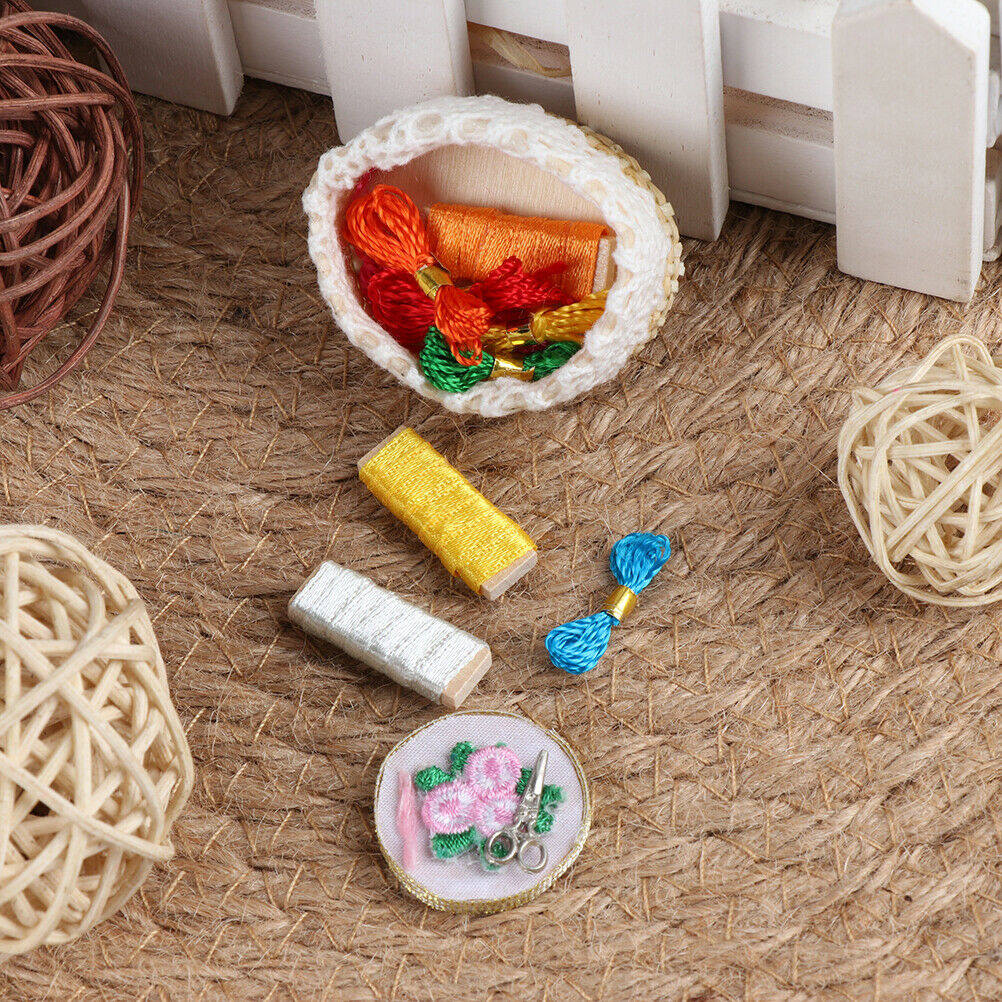 1:12Dollhouse mini embroidery tools set simulation sewing scissors thread moY1