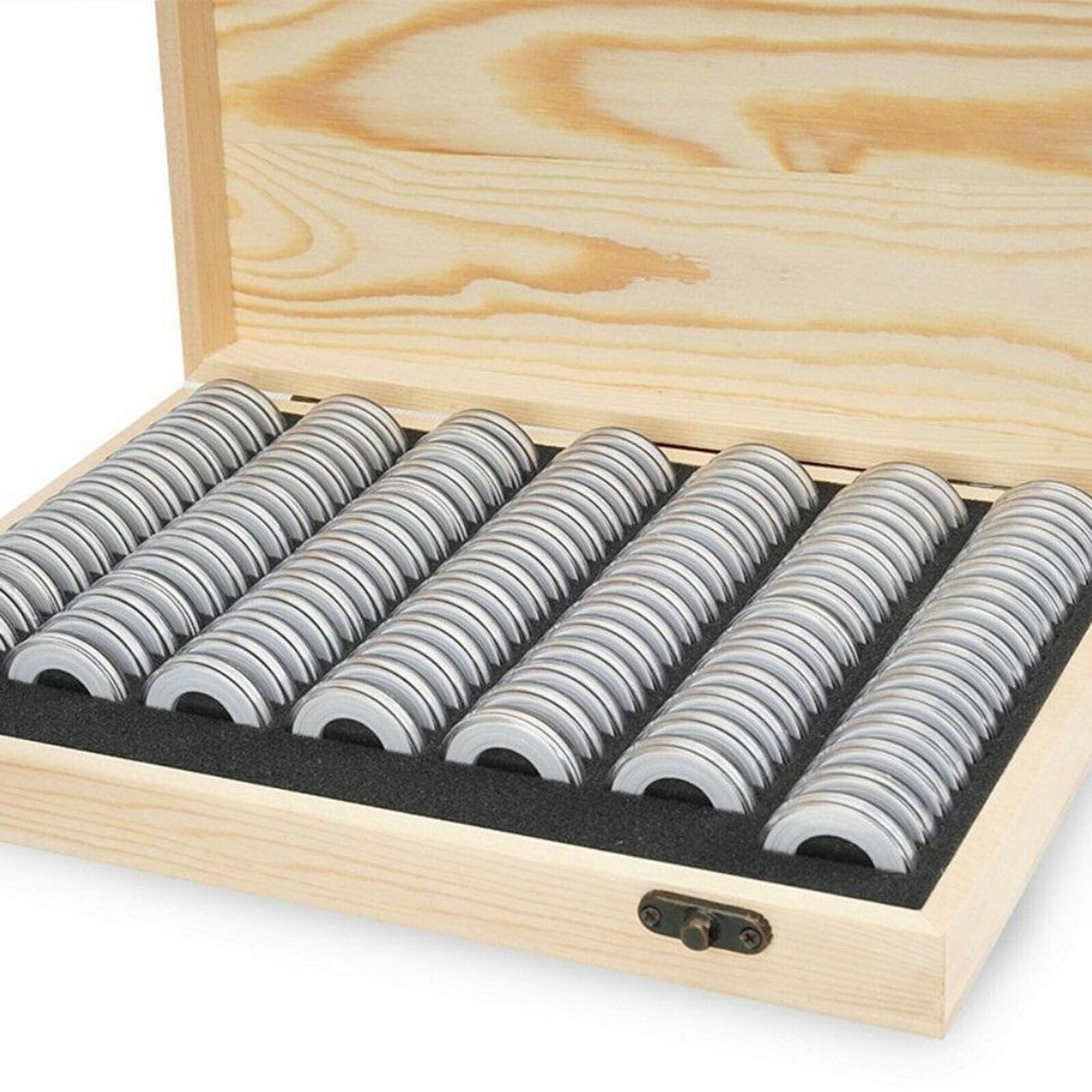 Coin Capsules Protect with Foam Gasket Box Collection Wood Storage Case