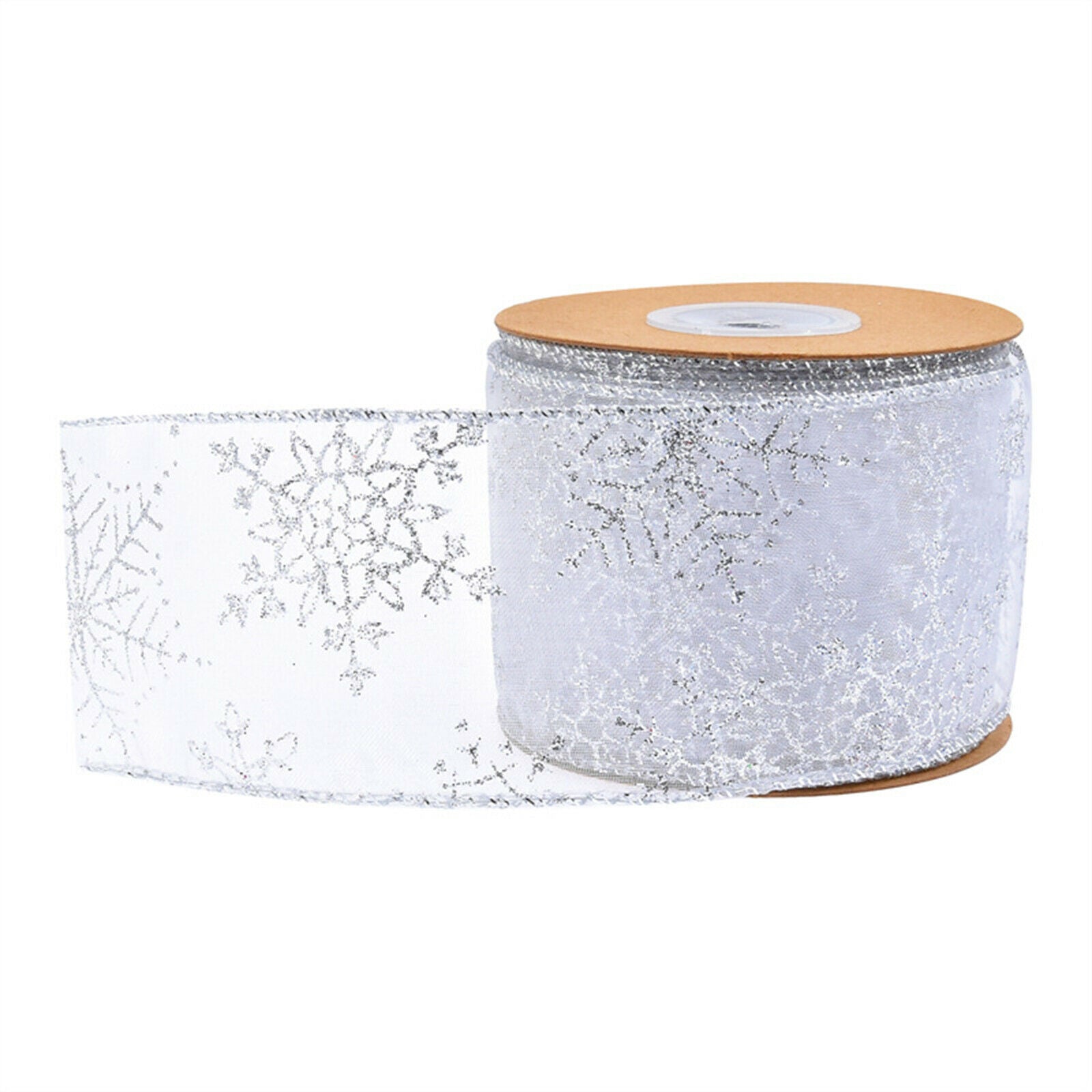 2pcs 10 Yards Christmas Snowflake Wired Edge Ribbon for Party Gift Wrapping