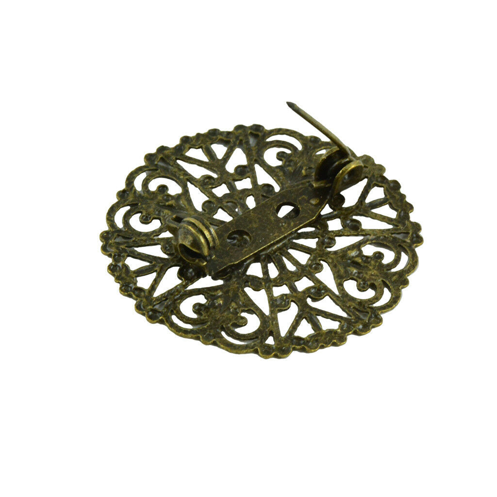10pcs Filigree Flower Blank Brooch Base Round Pins Back Brooches Settings