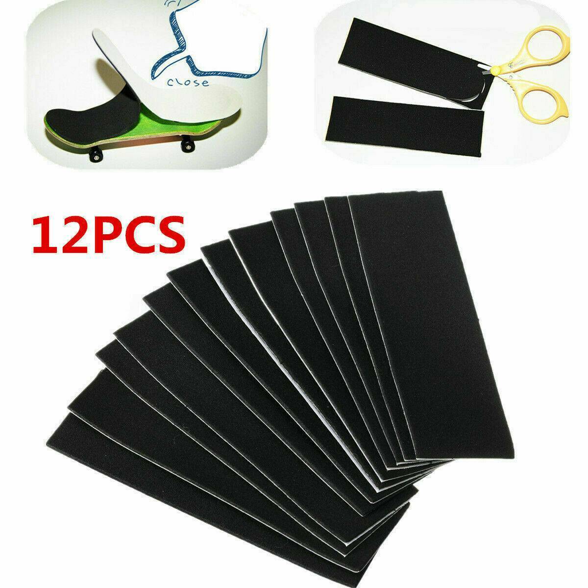 12Pcs Wooden Fingerboard Uncut Non-slip Sandpaper Grip Tape Stickers Set Black