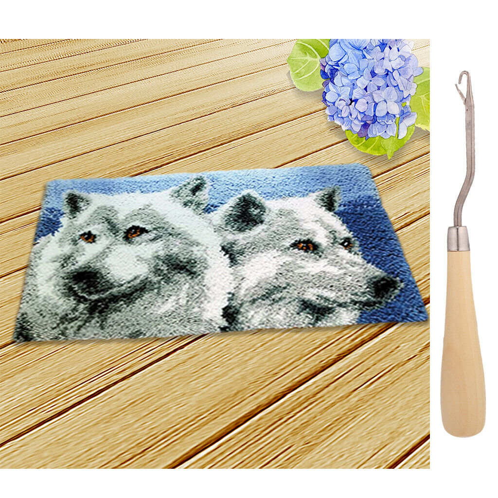 DIY Wolves Latch hook kit - with Wooden Crochet Hook Do Your Own Embroidery