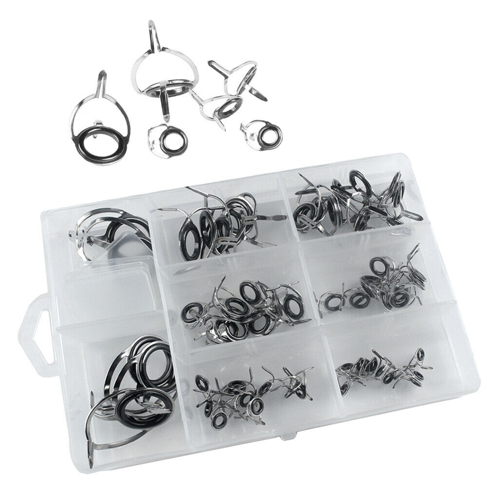 60Pcs Stainless Steel Fishing Rod Guides  Free Tip Repair Kit with Box