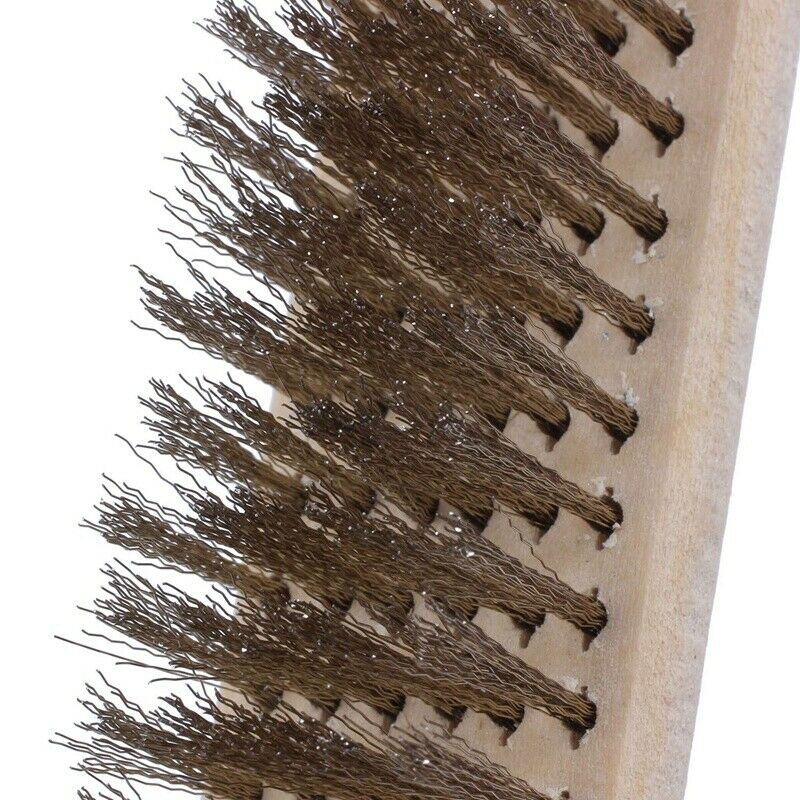 8" Length 6 Rows Brass Bristle Wood Handle Wire Scratch Brush D6L5L5