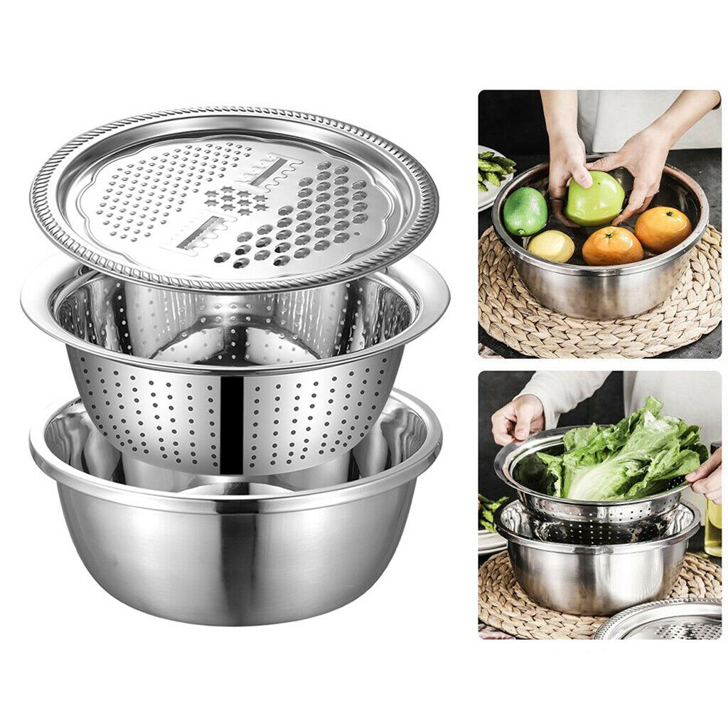Kitchen Colander Strainer Shredding Cleaning Salad Mixing Bowl w/ Grater