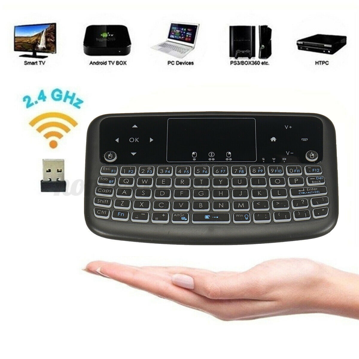 Wireless Mouse Keyboard Mini Touch Smart Keyboard 7 Colors Backlit 2.4G