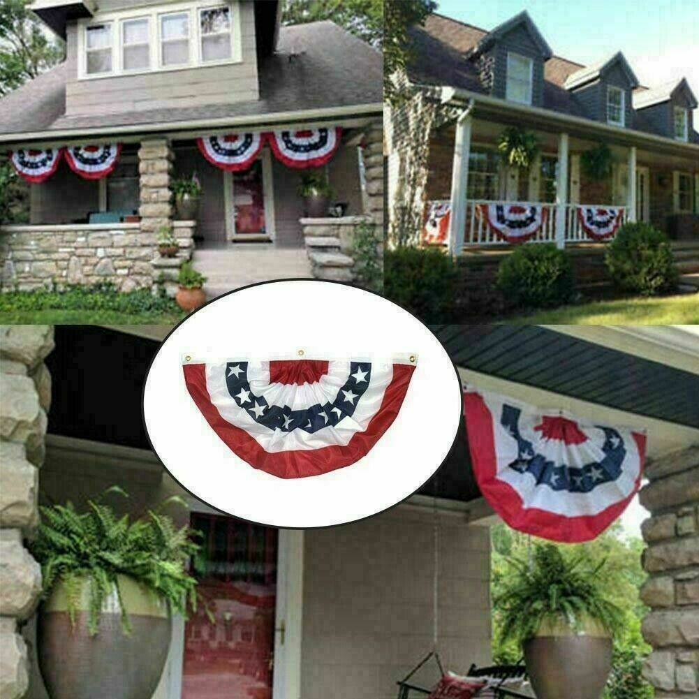 Semicircle American Flag Pleated Fan Flags USA Bunting Patriotic 45*90cm