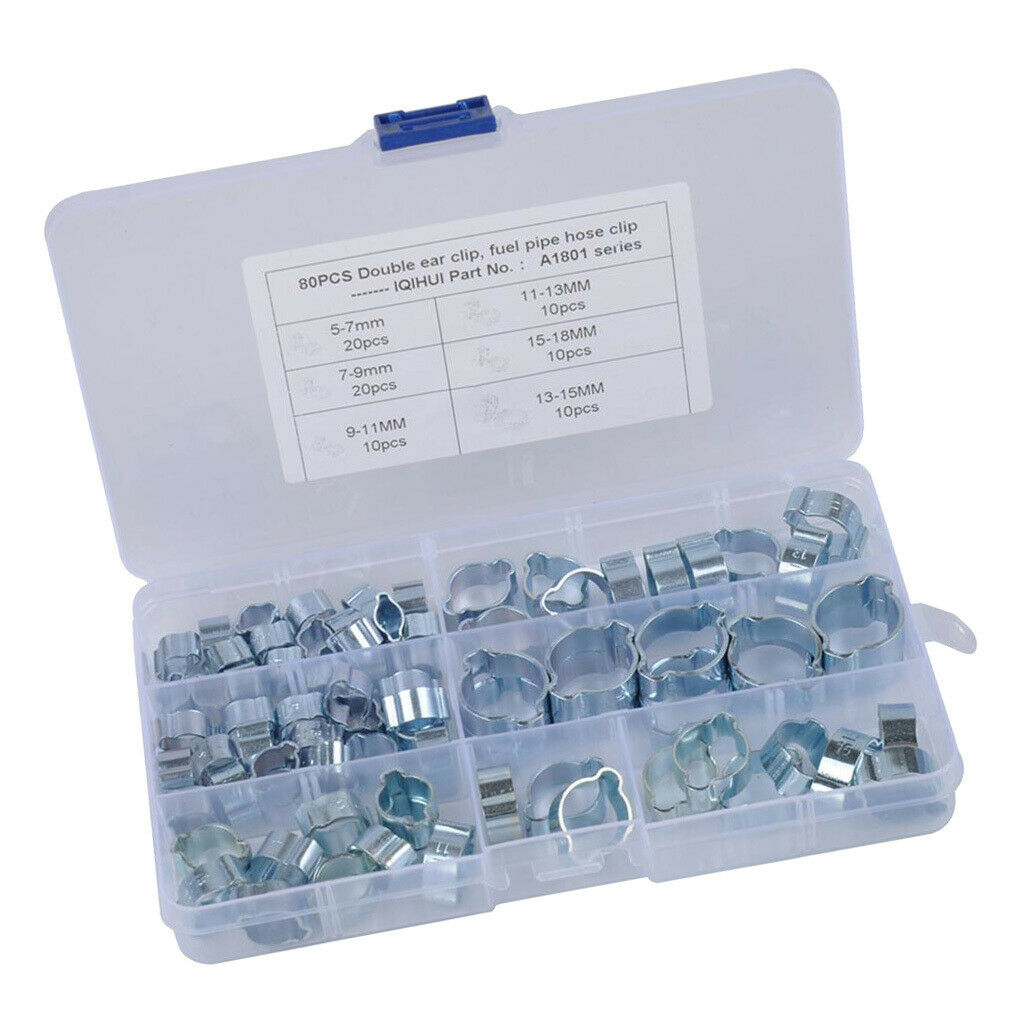 80 Pcs Double Ear. Pipe. Tube. O Clips. Clamps. Petrol Air Water Hose Pipe Clips
