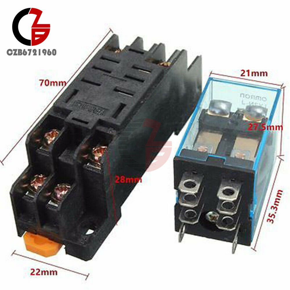 DC 12V Coil Power Relay LY2NJ 8 Pin HH62P-L JQX-13F10A 250V AC with Socket Base