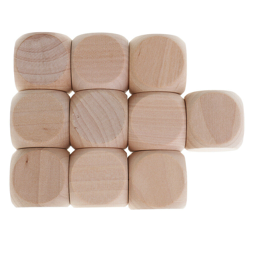 10Pcs Wooden Dice Blank Dice 6 Side Dices 30mm for DIY Decorating and Crafts