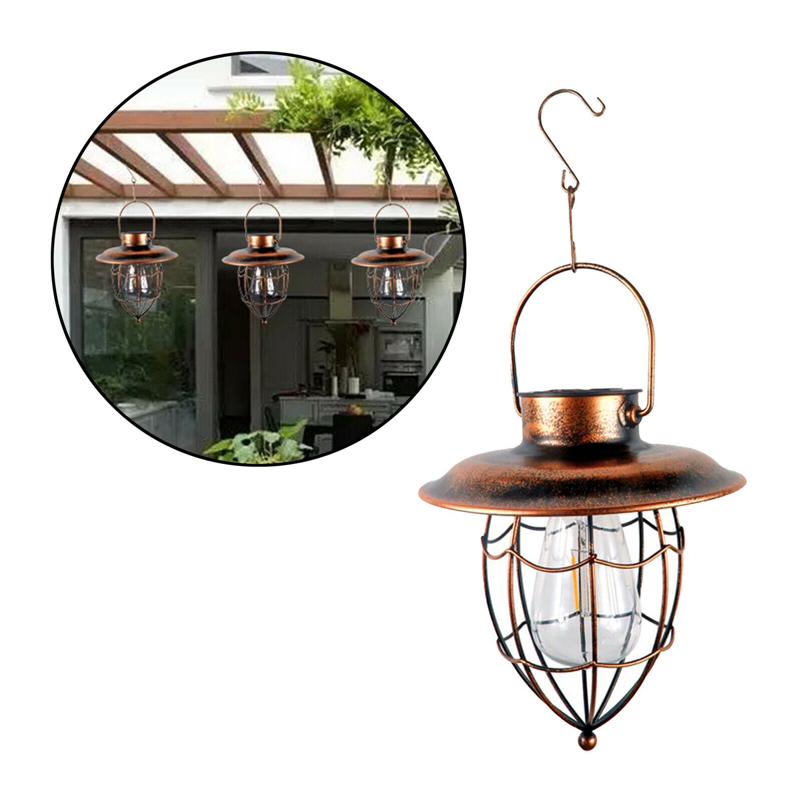 Solar Lantern Outdoor Decorative Hanging Lamp LED Light Iron for Garden Lawn