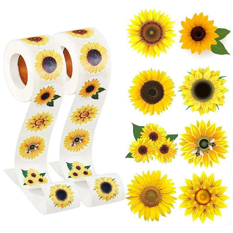 500Pcs 3.8cm Sunflower Round Stickers  Adhesive Labels for Card Envelopes Seal