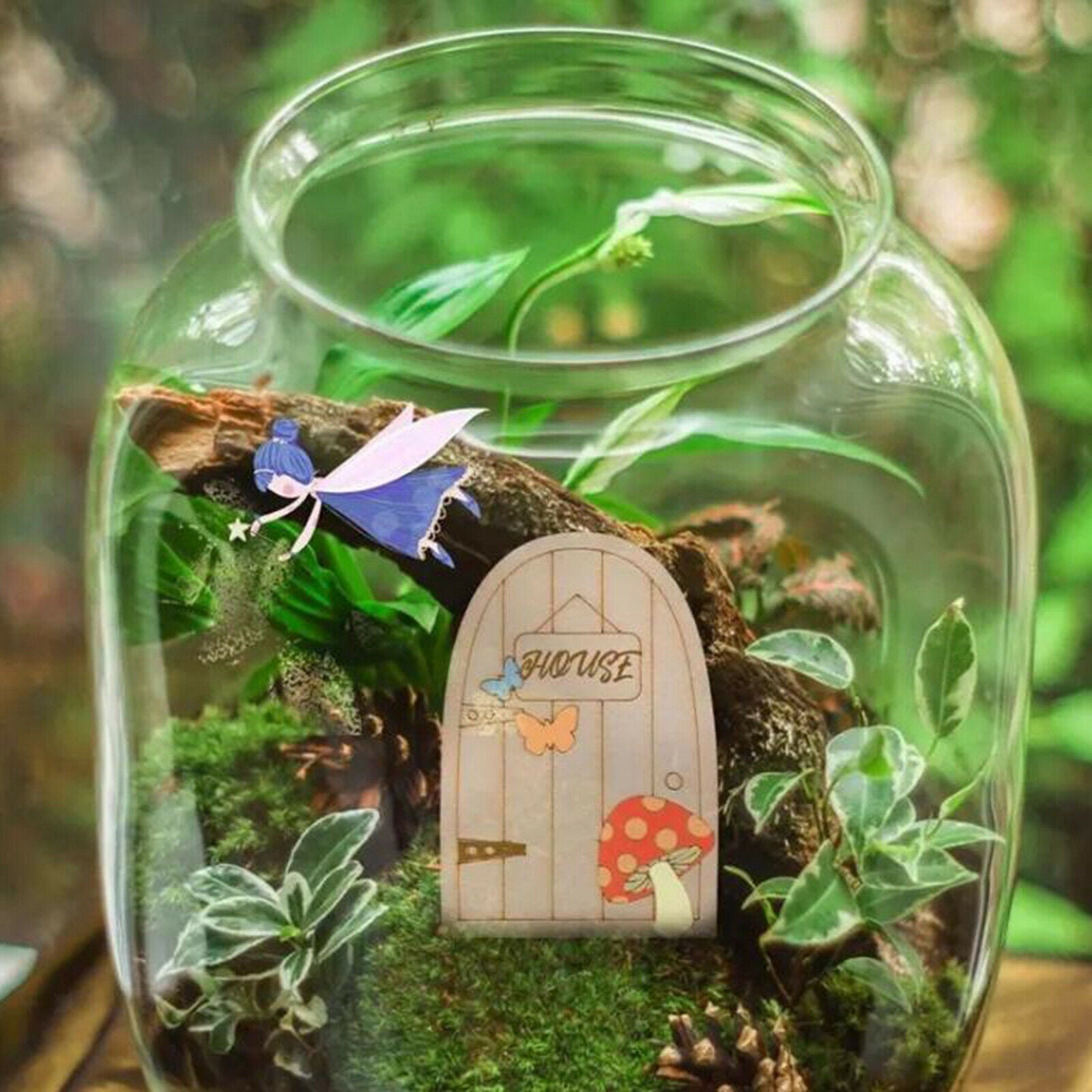 6pcs Wooden Fairy Garden Doors Craft Home Trees Ornament 3.9x2.5 inches