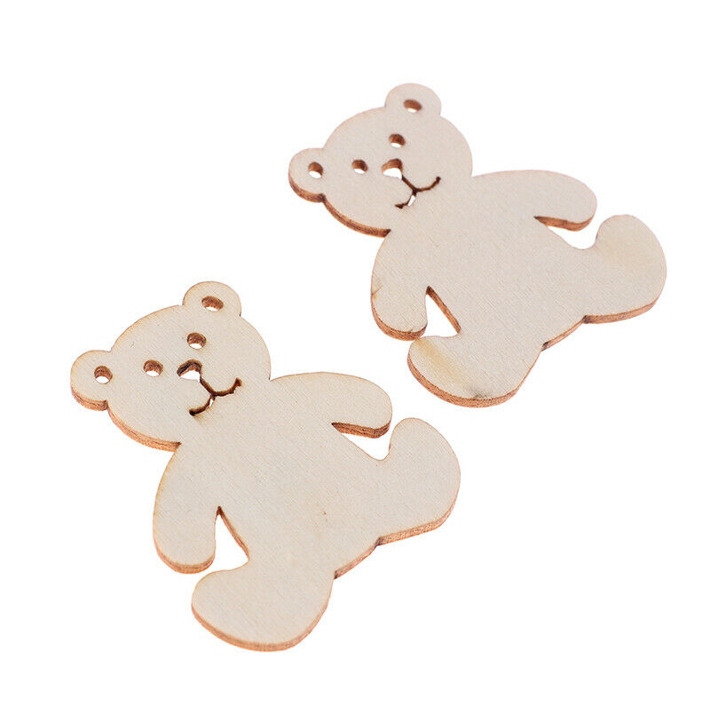 Bear Pattern Wood DIY Crafts For Home Decor Natural Wooden Ornaments Acce.l8