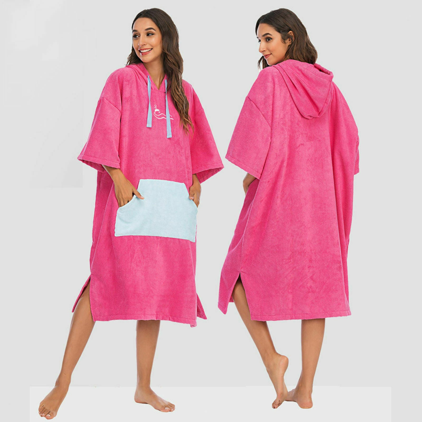 Surf Poncho Change Robe Wetsuit Towel Outdoor Sports Men Women Rose Red
