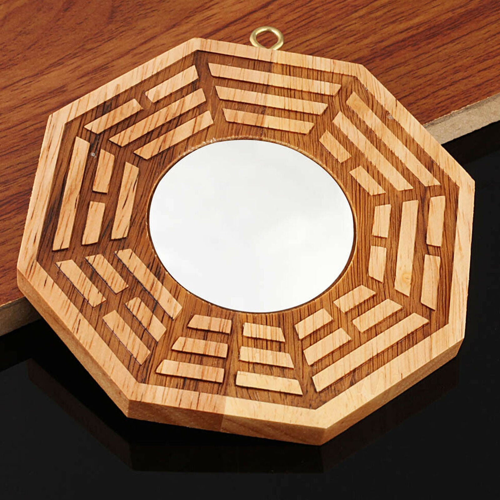 4" Peach Wood Feng Shui Bagua Pakua Mirror Convex Fortune Tai Chi Yin Yang