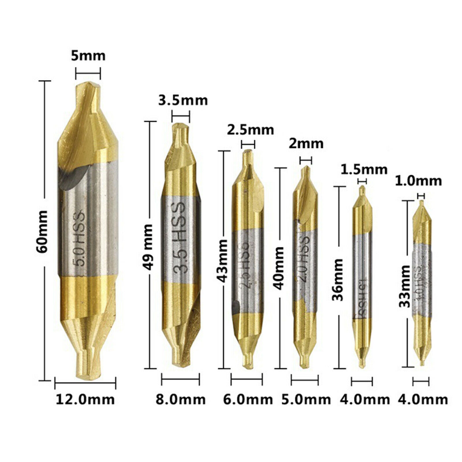 6pcs High Speed Steel Centering Drill Bits Kit 60 Degree Mill Tool Sharp