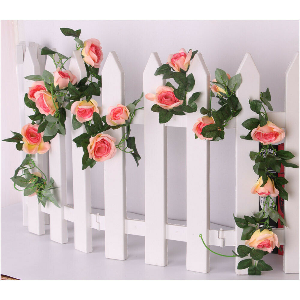 2x Artificial Silk Rose Flower Ivy Vine Wedding Party Home Decor Champagne