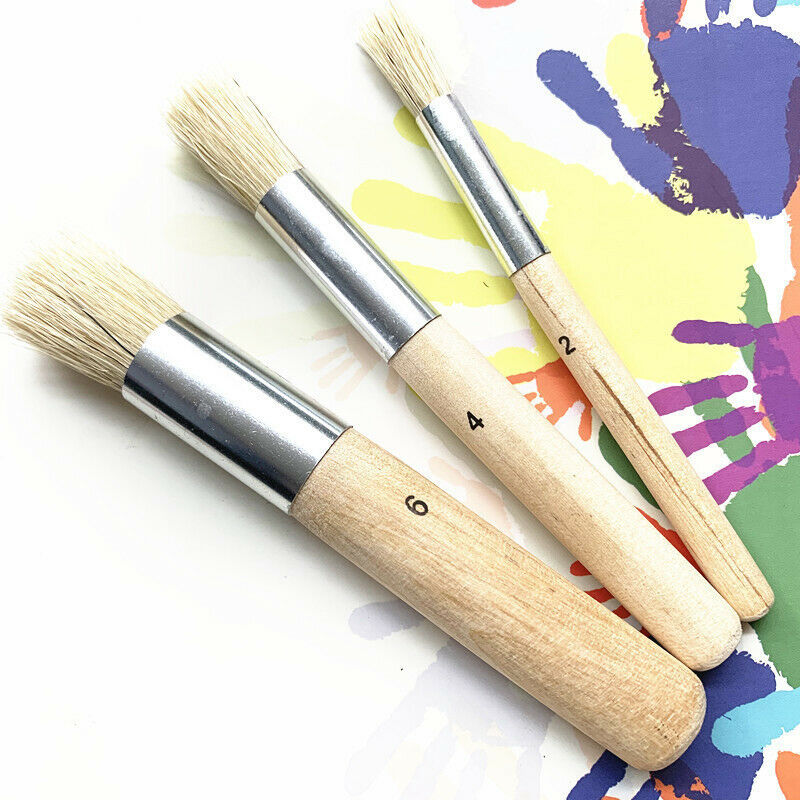 3Pcs/Set Wooden Stencil Brush Hog Bristle Brushes Watercolor Oil Painting.l8