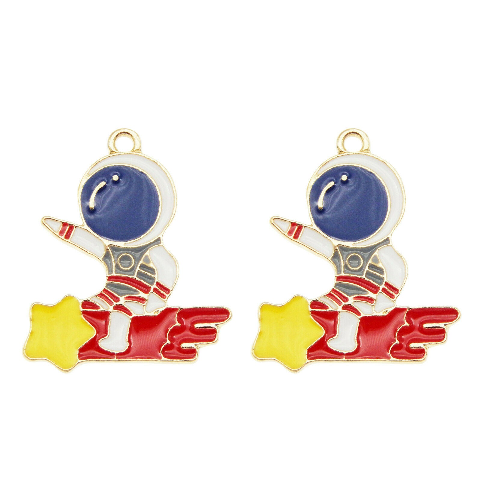 8PCS Alloy Enamel Astronaut Comet Dangle Charms Pendant Keychain Earrings DIY