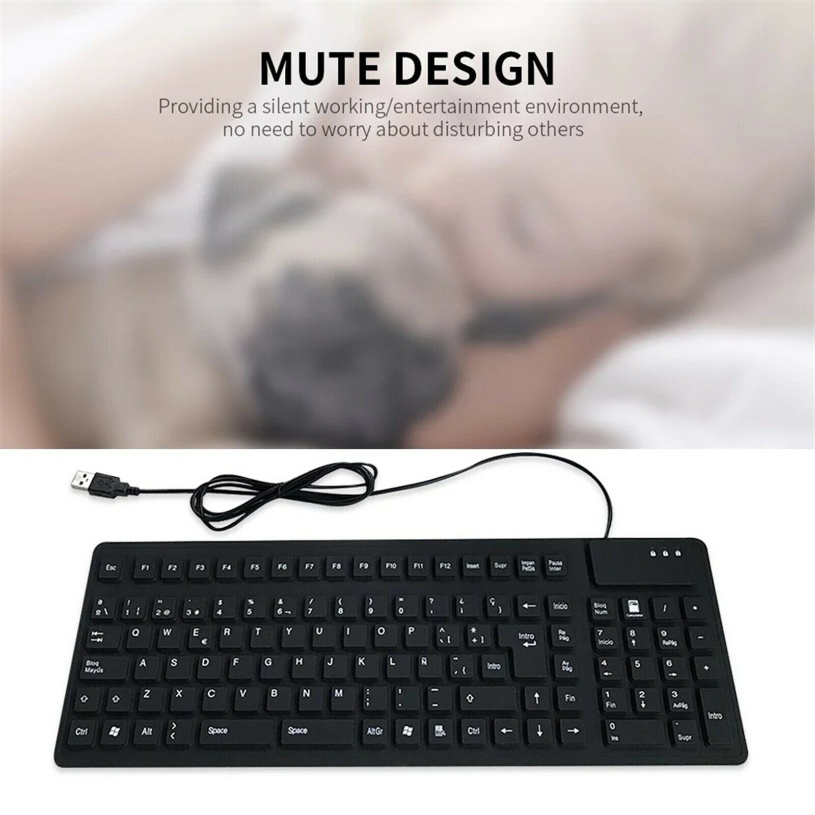Waterproof Silicone Spanish Keyboard Foldable USB Mini Keyboard 105 Keys