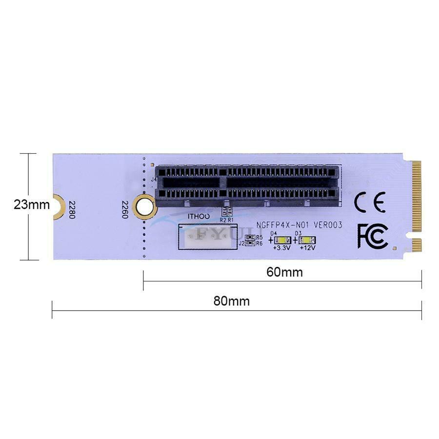 M.2 M Key NGFF To PCI-E X4 Conversion Interface Riser Card With 4PIN Power Cord