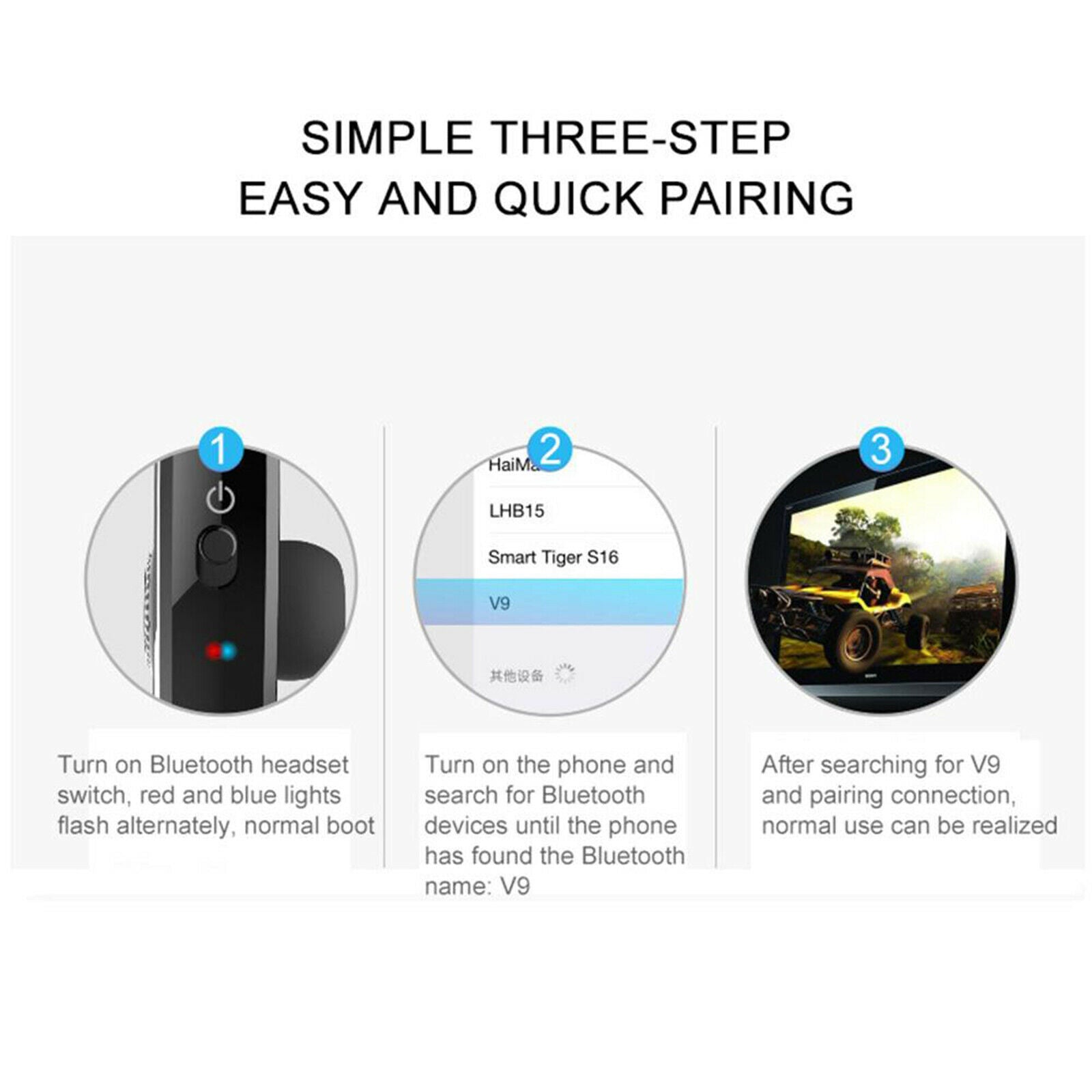 V9 Handsfree Bluetooth Headset V4.0 Driving Headset for Cell Phone Office PC