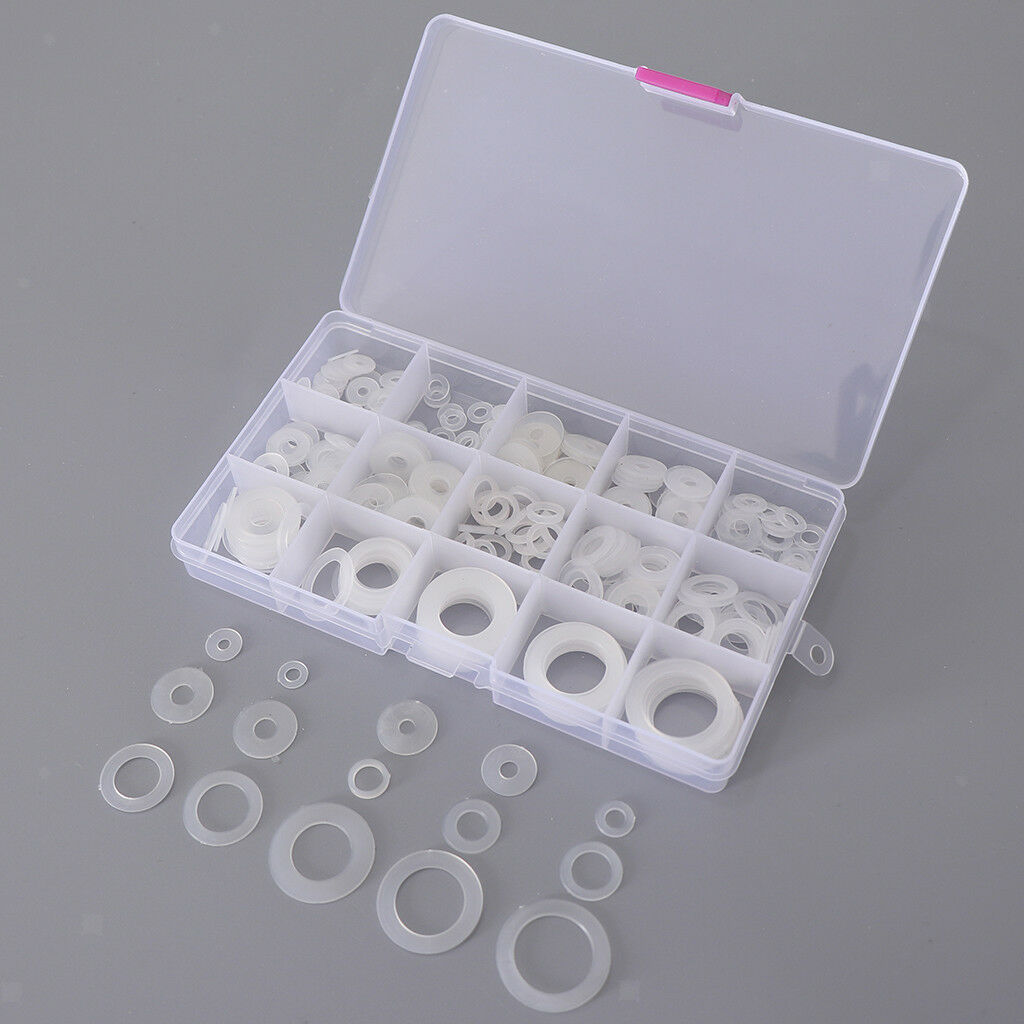 250Pcs [15-SIZE] White Nylon Insulating Flat Washers Gaskets Assortment Set