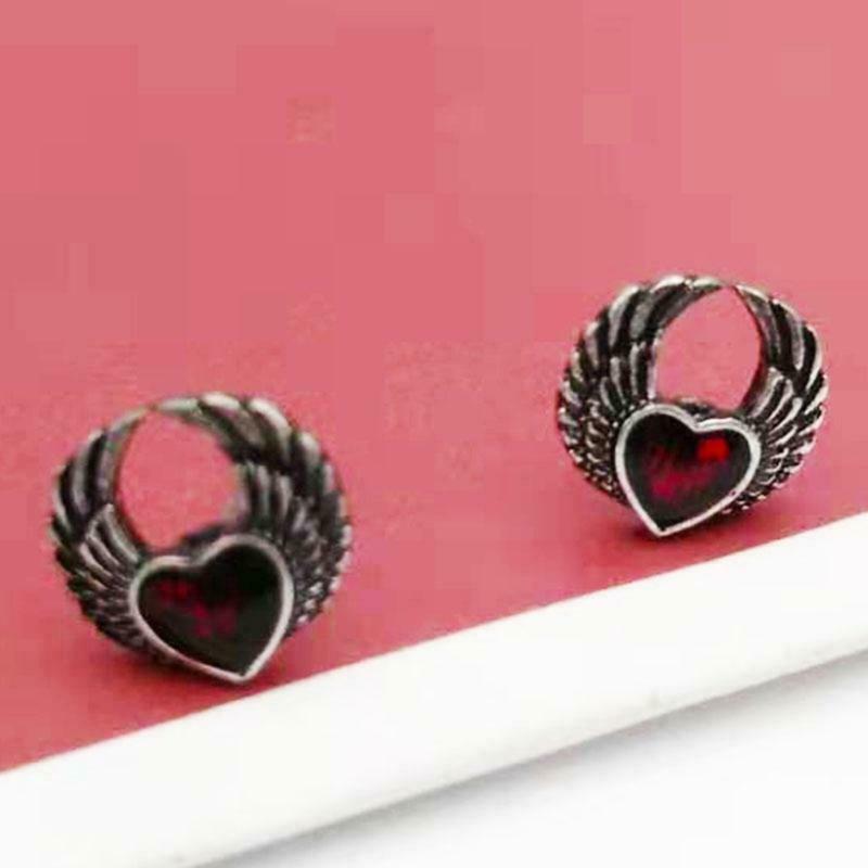 Retro Red Heart Wing Stud Earrings Gothic Red Blood Heart Earrings for Women