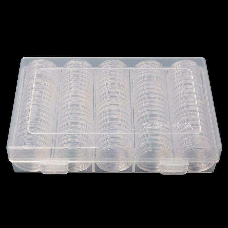 100 Coin Holder Capsules 27mm Round Box Plastic collectibles Storage Organizer