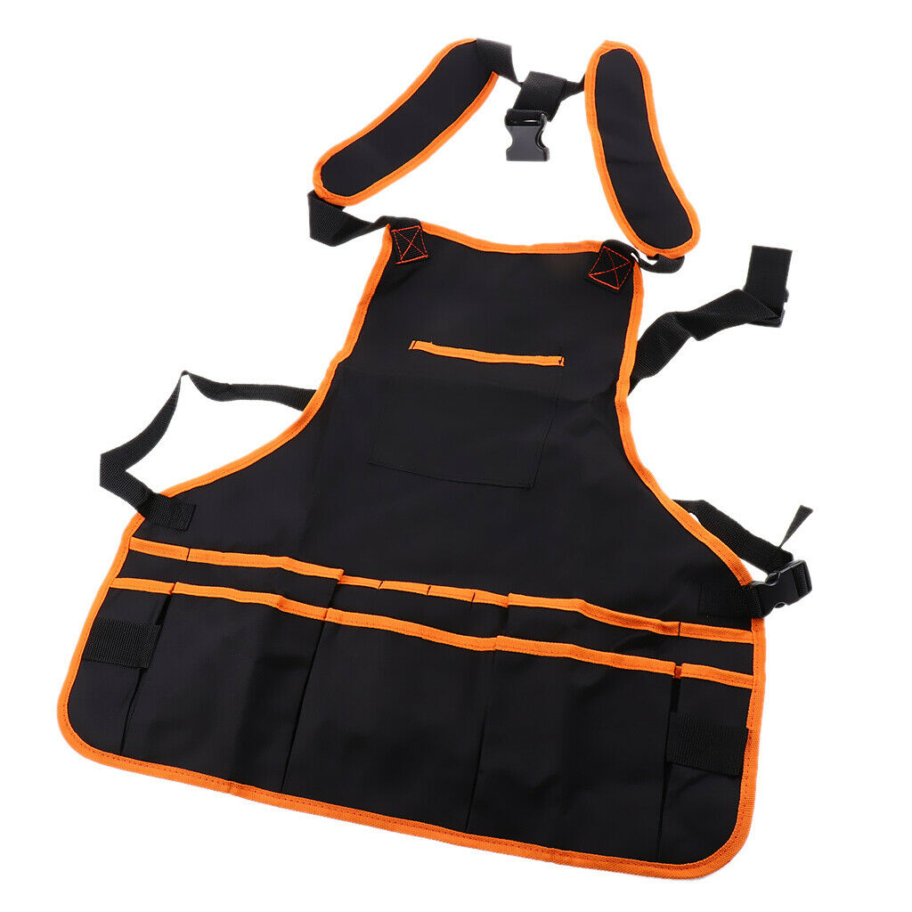 Multifunctional Oxford Cloth Work Apron with Pockets Men Women Black+Orange