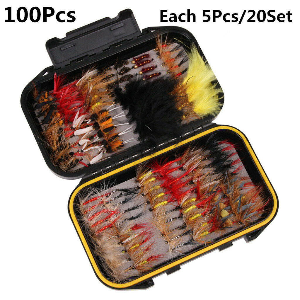 100pcs/lot Dry Wet Streamer Trout Fishing Flies Assortment with Tackle Box