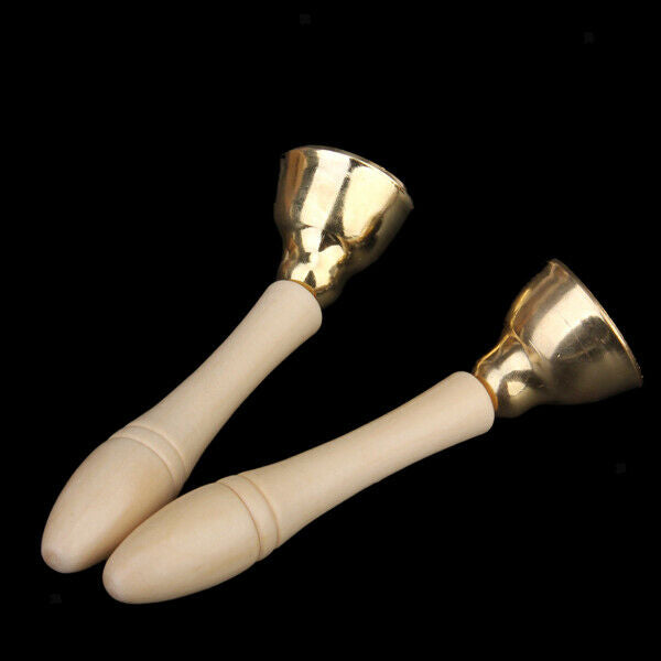2pcs Mini Golden Bell Musical Toys with Wooden Handle for Kids