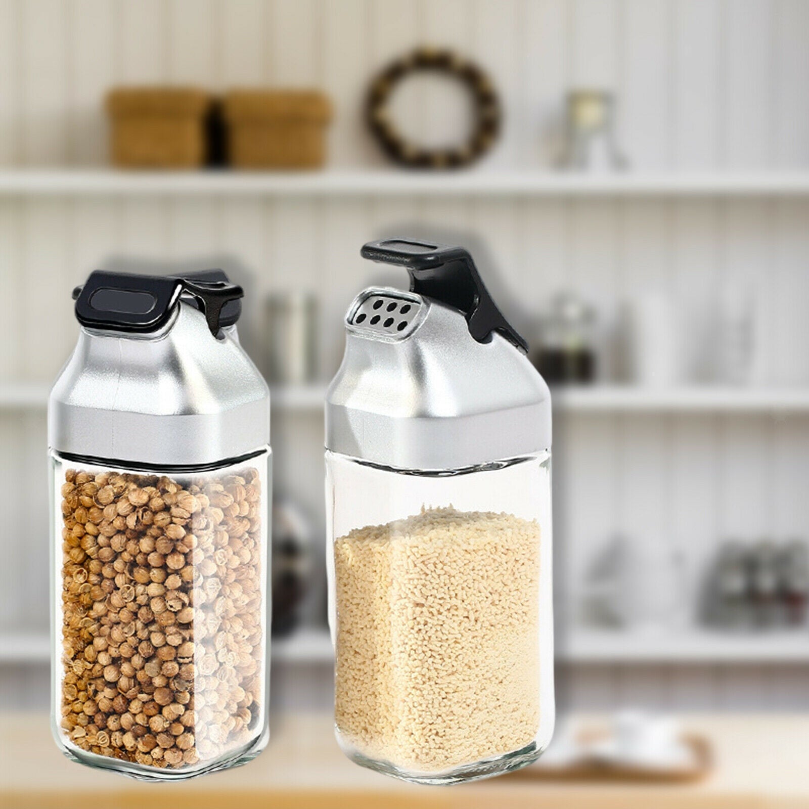 2/Set Pepper and Salt Shaker Seasoning Spice Dispenser Holder Refillable BBQ