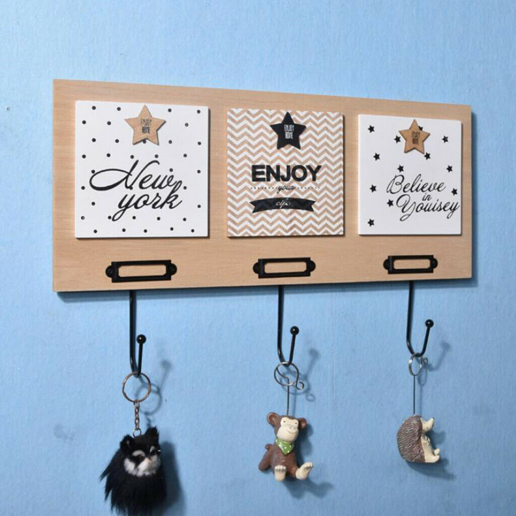 Solid Wooden Wall Mounted Coat Rack Rail Cast Iron Hat Hook Keys Hook Hanger for