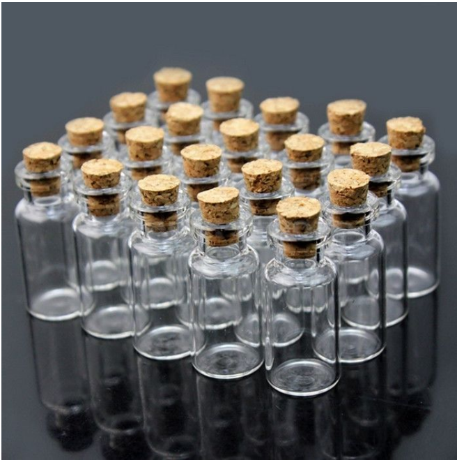 100PCS Small Bottles 0.5ml 11x18mm Clear Cork Vials Glass Bottles Wishing Bottle