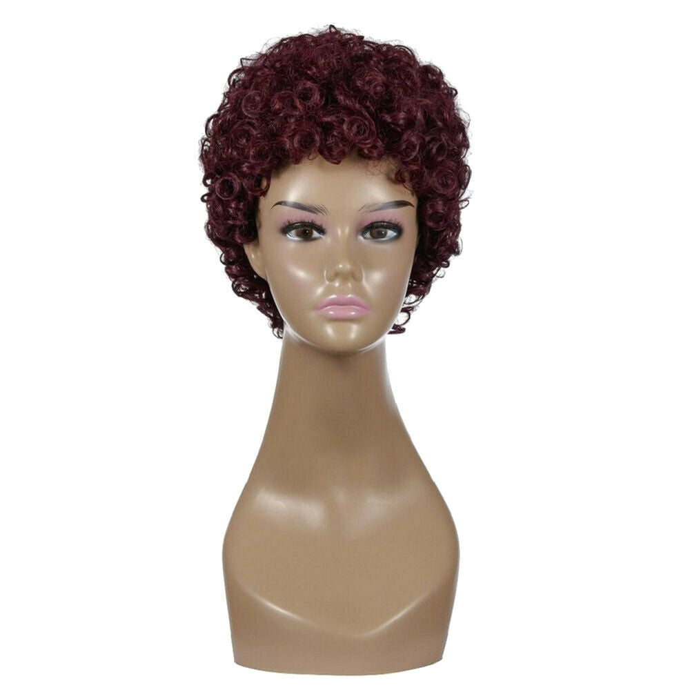Women Short Wine Red Blone Ombre Wavy Wig Curly Synthetic Hair Full Head Wig&Net