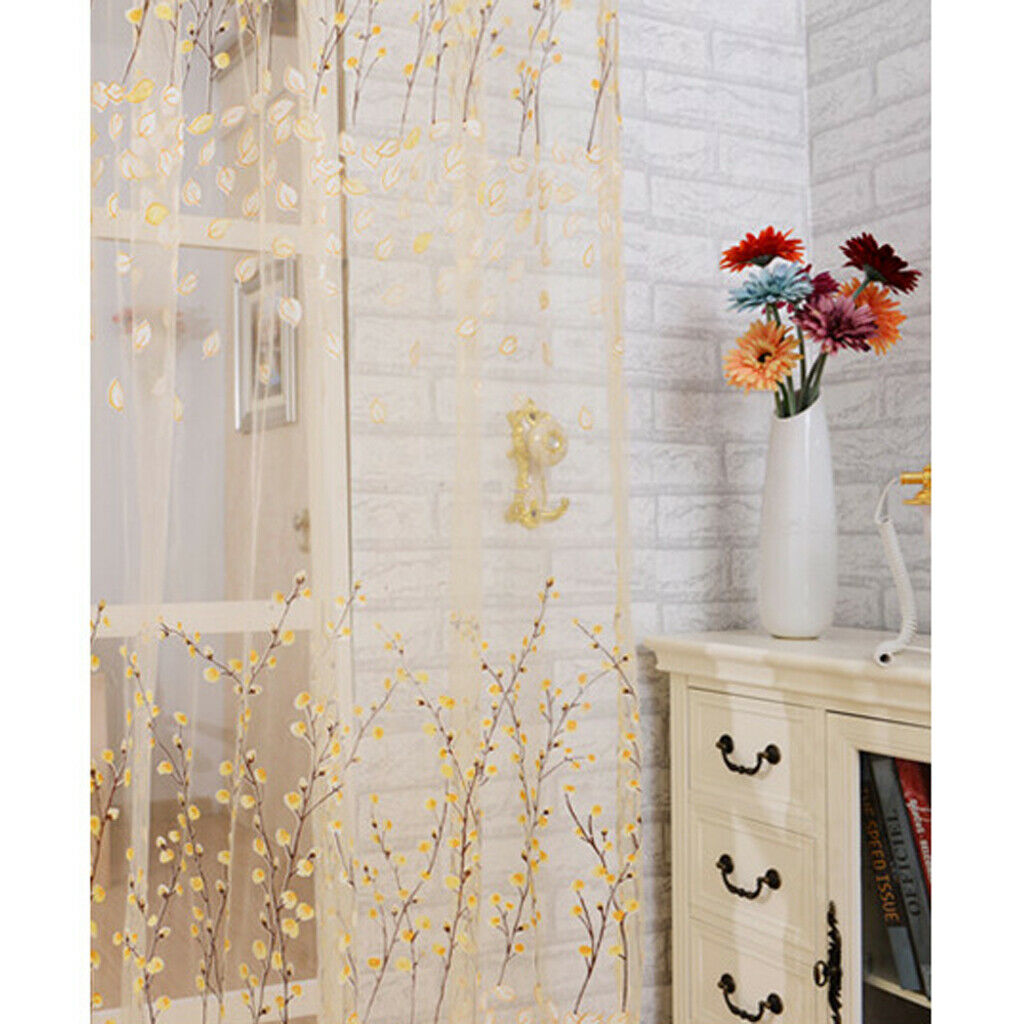 1 Panel Plum blossom Embroidered Voile Blockout Curtains  Yellow_100x270cm