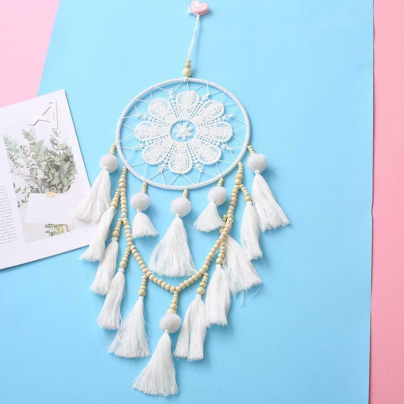 Boho Macrame Tapestry Wooden Bead Woven Tassel Dream Catcher Farmhouse Decor