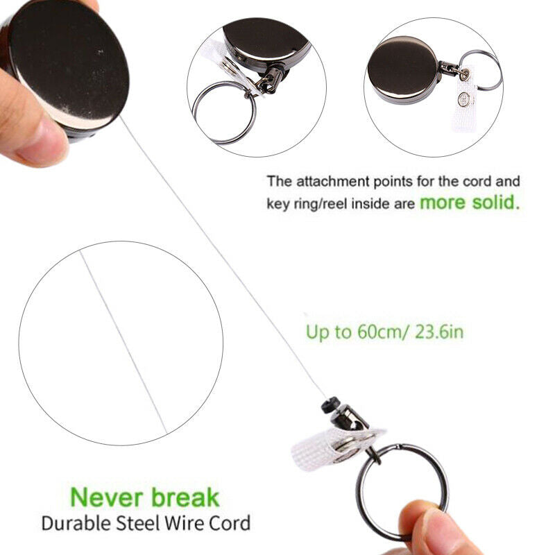 1pc Retractable Badge Holder Reel Name Card Keychain Metal ID Belt Clip KeyrBDA