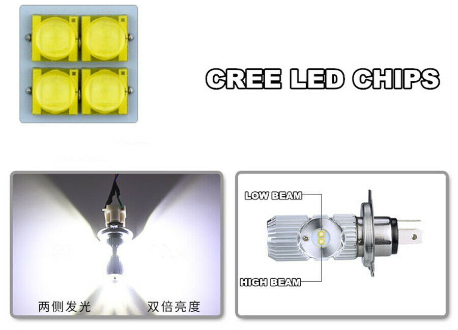 1 Pcs H4 Dual-Side LED White Headlight Hi /Lo Beam 10W+10W Good Heat Dissipation
